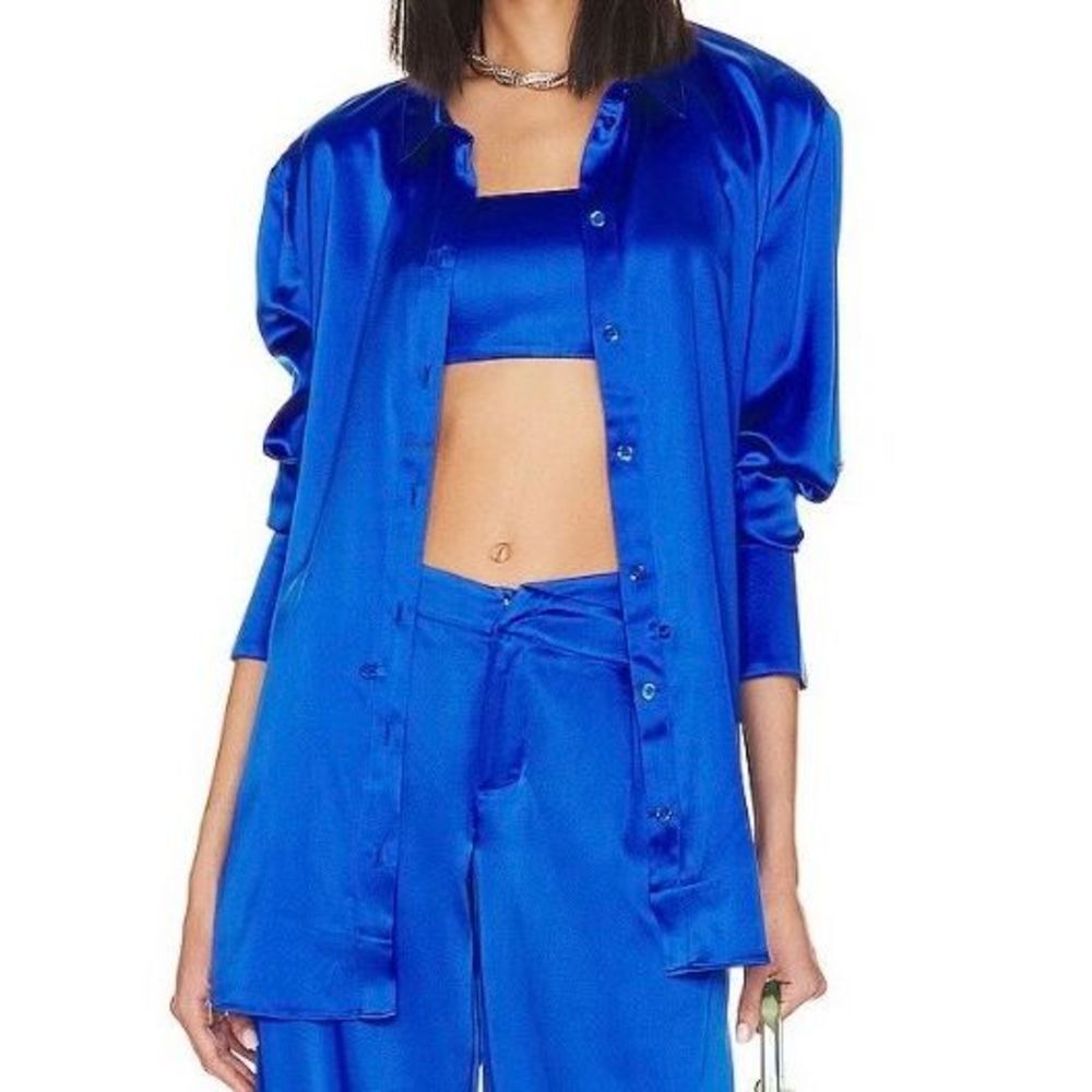 SER.O.YA Karry Silk Shirt in Royal Blue size MEDIUM NWT